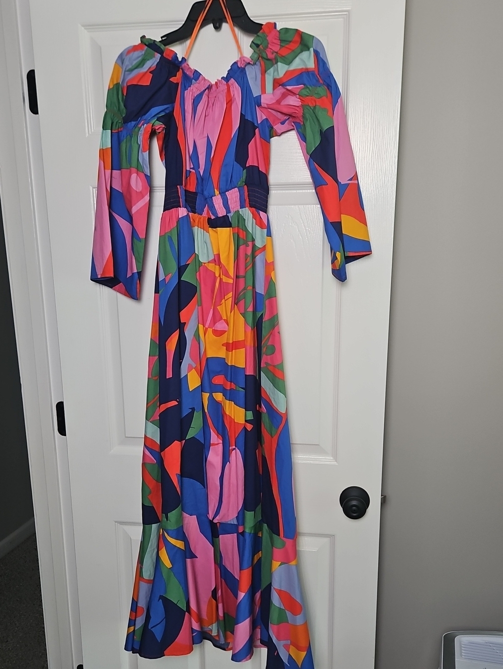 Sugarlips Rainbow Tropics Off The Shoulder Maxi Dress:Multi Color Abstract Print - Picture 10 of 11